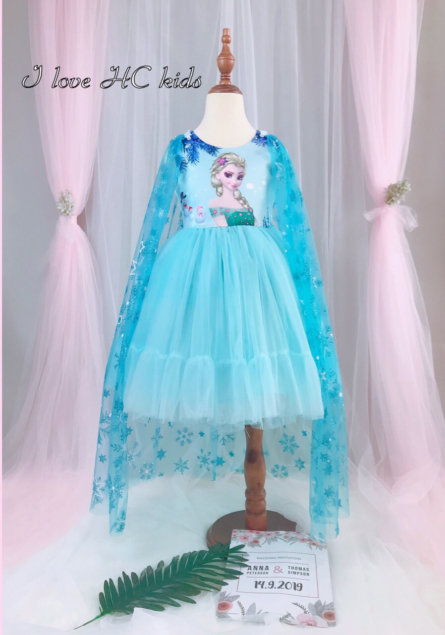 DG250702 - Váy công chúa elsa kèm áo choàng