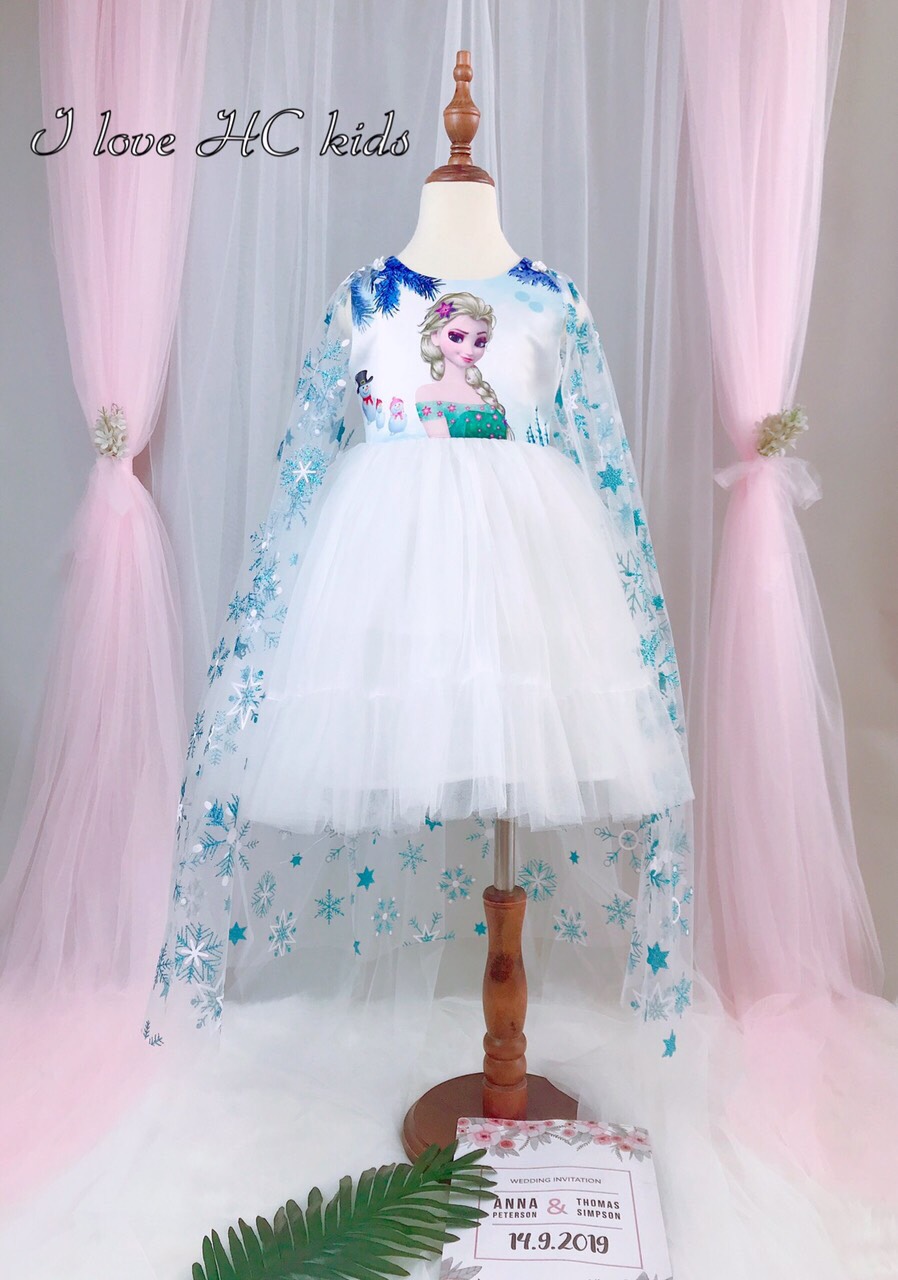 Váy bé gái công chúa Elsa Hoạ Tiết 3D  Bomines